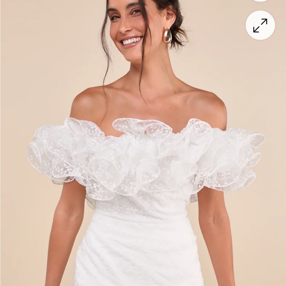 Lulu's White Off-Shoulder Wedding Dress